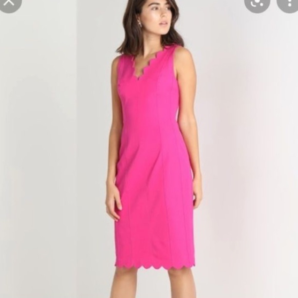 Banana Republic Hot Pink Scallop-Trim Midi Dress